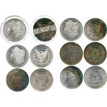 WORLD COINS, USA, Silver Morgan Dollars (6), 1880-S, 1881-S, 1883-O, 1884-O, 1885-O, 1887 (KM