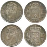 WORLD COINS, FRANCE, Charles X, Silver ¼-Franc (2), 1829-T, Nantes, head left, rev crowned arms (Gad