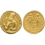 INDIAN COINS, Huvishka, Gold Dinar, diademed and crowned half-length bust left, holding mace-sceptre
