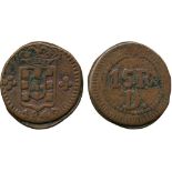 INDIAN COINS, MISCELLANEOUS, Portuguese India, Damão, Maria II, Copper 15-Reis, 1843 (KM 25). Fine