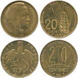 WORLD COINS, FRANCE, Fourth Republic, Monnaie de Paris Set of 20-Centimes Essais (2), in aluminium