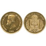 G WORLD COINS, BRAZIL, Empire, Pedro II (1831-1889), Gold 5000-Reis, 1854, bearded older head
