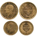 G ISLAMIC COINS, TURKEY, Republic, Gold 50-Kurush, 1923, Year 37, head of Atatürk, 3.60g, Gold 25-