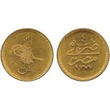 G WORLD COINS, EGYPT, Abdul Aziz (AH 1277-1293; 1861-1876 AD), Gold 100-Qirsh, 1277h, Year 4, one