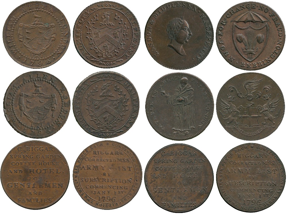 BRITISH TOKENS, 18th Century Tokens, England,  Middlesex, William Allen, Copper Halfpenny (2), obv