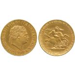 G BRITISH COINS, George III, Gold Sovereign, 1820, open 2, date arrangement with 2 slightly