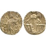 INDIAN COINS, KUSHAN, Kipanada, Gold Dinar, king standing facing, head left, holding trident and