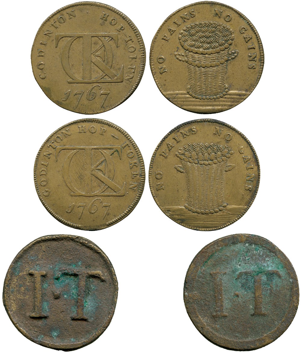 BRITISH TOKENS, 18th Century Tokens, England,  Kent, Godington, John Toke, Brass Hop Token (2),