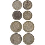 WORLD COINS, FRANCE, Louis-Philippe (1830-1848), Silver ¼-Franc (2) 1833-A, 1834-A, ½-Franc, 1842-A,