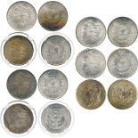 WORLD COINS, USA, Silver Morgan Dollars (7), 1883-O, 1884-O, 1885-O, 1898-O, 1899-O, 1902-O, 1904-