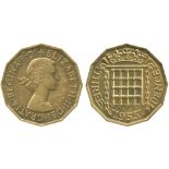 BRITISH COINS, Elizabeth II (1952-  ), Brass Trial Threepence, 1955, struck on a light weight