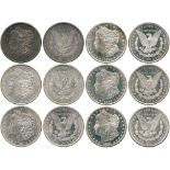WORLD COINS, USA, Silver Morgan Dollars (6), 1878, seven feathers, second reverse, 1878-CC, 1878-