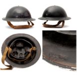 ◈ MILITARIA, A WW2 'Home Front' Mark II Steel Helmet, grey/black outer finish marked to front 'AVE/