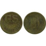 COINS, 錢幣, PLANTATION TOKENS, 種植園代用幣, Soengei Radja: Brass 10-Cents, 28mm (LaWe 412).  Fair, rare.