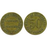 COINS, 錢幣, PLANTATION TOKENS, 種植園代用幣, Onderneming Wampoe, Sumatra: Brass 50-Cents, 30.5mm, die