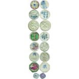 COINS, 錢幣, THAILAND, 泰國 ,Thailand: Porcelain Tokens (160), many varieties, many coloured.  As