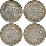 WORLD COINS, Canada, Victoria (1837-1901), Silver 25-Cents (2), 1871H, 1872H, crowned head left, rev