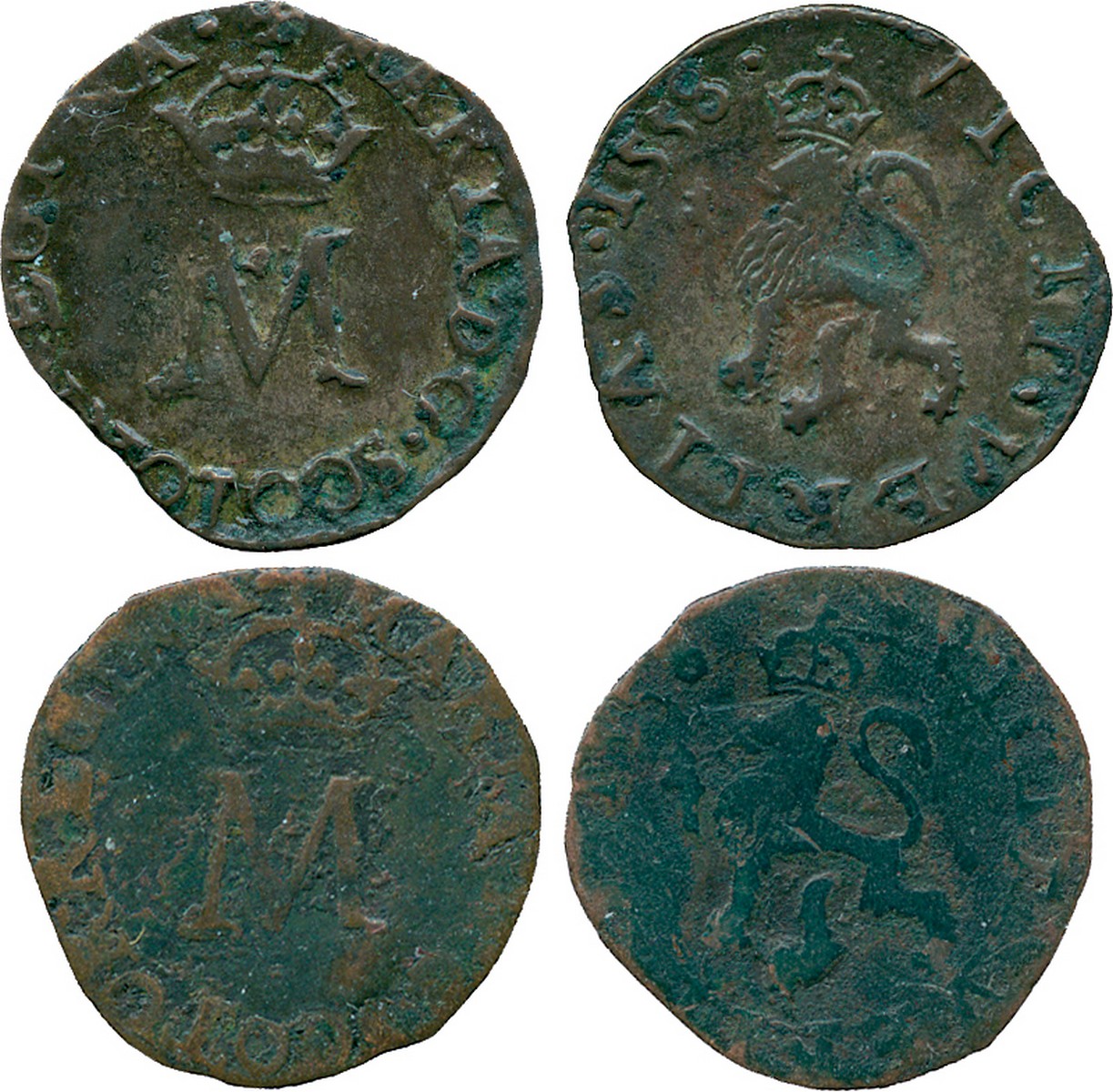 BRITISH COINS, Scotland, Mary Queen of Scots, Lion or Hardheads (2), issue of 23/24th alloy of One