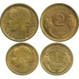 FRENCH COINS, Essais and Piedforts, Third Republic, Cupro-aluminium Essai 2-Francs and Franc,