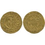 BRITISH COINS, Commonwealth, Gold Unite, 1654, 4 struck over 3, English shield within laurel and