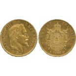G WORLD COINS, France, Second Empire, Napoleon III, Gold 100-Francs, 1864A, Paris, laureate head