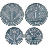 FRENCH COINS, Essais and Piedforts, État Français, Aluminium Piedfort Essai Franc and 50-Centimes,