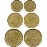 FRENCH COINS, Essais and Piedforts, Third Republic, Cupro-aluminium Essai 2-Francs, Franc and 50-