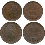 FRENCH COINS, Essais and Piedforts, Louis Philippe (1830-1848), Bronze Essai 3-Centimes and 2-