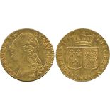 WORLD COINS, France, Louis XVI, Gold Louis d’Or “à la tête nue”, 1786 B, Rouen, bare head left,