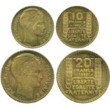 FRENCH COINS, Essais and Piedforts, Third Republic, Cupro-aluminium Essai 20-Francs and 10-Francs,