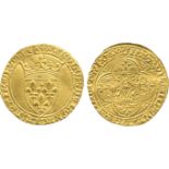 WORLD COINS, France, Charles VI (1380-1422), Gold Ecu d’Or a la Couronne, Rouen mint, stop under