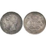 WORLD COINS, Belgian Congo, Leopold II (1865-1909), Silver 5-Francs, 1887, head left, rev arms (KM