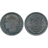 FRENCH COINS, Essais and Piedforts, État Français, Iron Essai 2-Francs, 1941, by Morlon, rev