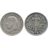 FRENCH COINS, Essais and Piedforts, État Français (1940-1944), Piedfort Essai Cupro-nickel 5-Francs,