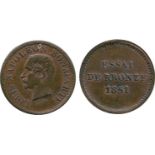 FRENCH COINS, Essais and Piedforts, Second Republic (1848-1852), Copper Essai Centime, 1851, by
