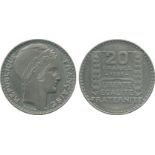 FRENCH COINS, Essais and Piedforts, Third Republic, Nickel Essai 20-Francs, 1938, by Turin, rev
