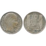 FRENCH COINS, Essais and Piedforts, Third Republic, Silver Piedfort Essai 10-Francs, 1929, by Turin,