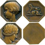 WORLD COMMEMORATIVE MEDALS, Art Medals, “Enfance”, Octagonal Bronze Medal, by Pierre Turin (1891-