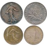 FRENCH COINS, Essais and Piedforts, Third Republic, Silver Piedfort Essai 2-Francs and Franc,