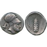 ANCIENT COINS, Greek, Lucania, Metapontum (c.340-330 BC), Silver Distater, bearded head of Leukippos