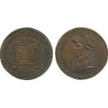 BRITISH 18th CENTURY TOKENS, Skidmore, Copper Halfpenny mule, obv register stove, NO 123 HIGH