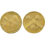 BRITISH 18th CENTURY TOKENS, William Lutwyche, Gilt-copper Halfpenny mule, obv crossed sword,