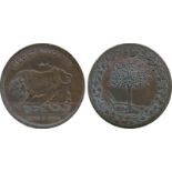 BRITISH 18th CENTURY TOKENS, Robert Biddulph, Copper Penny, 1796, obv bull facing left,