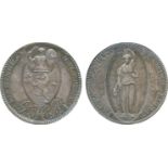 BRITISH 18th CENTURY TOKENS, George Hollington Barker, Silver Halfpenny, 1797, obv shield of arms,