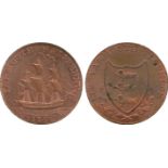 BRITISH 18th CENTURY TOKENS, William Absolon, Copper Halfpenny, 1792, obv ship under sail to