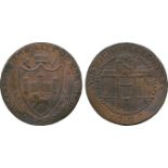 BRITISH 18th CENTURY TOKENS, Dunham & Yallop, Copper Halfpenny, 1792, obv shield of arms of the city