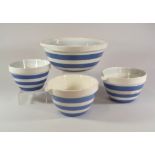 GREEN'S CORNISH WARE.
A Green's Cornish ware mixing bowl, two pouring basins & a pudding basin.