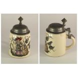 STONEWARE STEIN.
A hand painted, half litre stein. CONDITION REPORTS: Cracked.