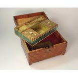 STRAW-WORK WORKBOX.
A 19th century straw workbox, the lid with a landscape vignette, showing