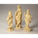 INDIAN FIGURES.
Three Indian ivory figures, two musicians & a four-armed goddess. Tallest 13cm.